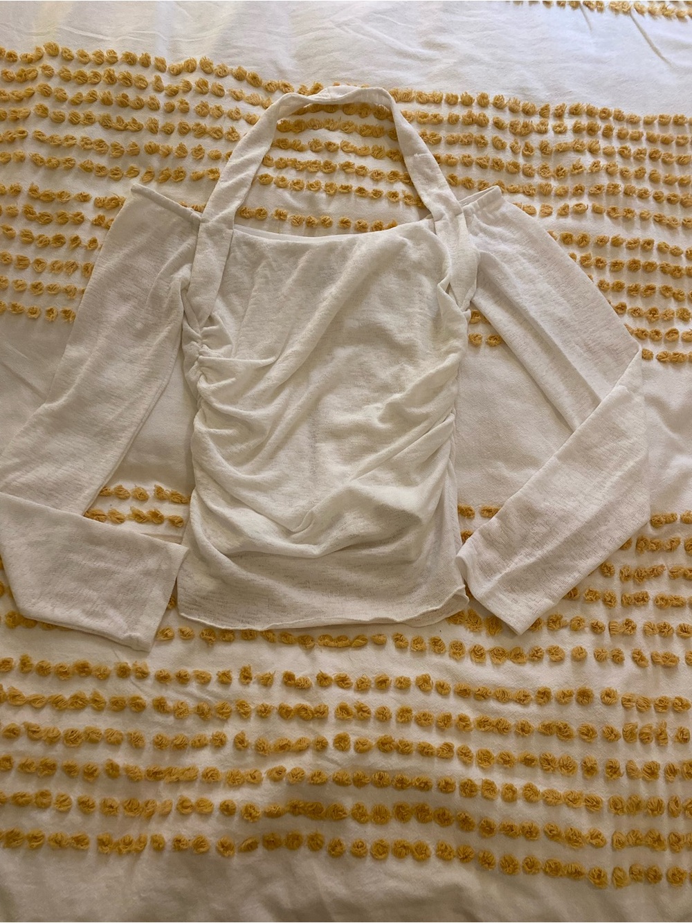 Princess Polly White Ruched Long-Sleeve Off-Shoulder Top